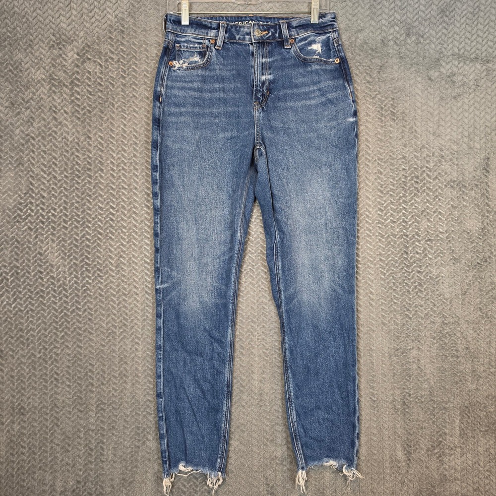American Eagle Strigid Mom Jeans Womens 4 Regular Distressed Raw Hem High Rise